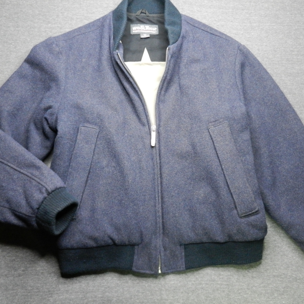 Vintage Woolrich Jacket Size Medium Deep Navy Wool Nylon Blend Bomber 16110